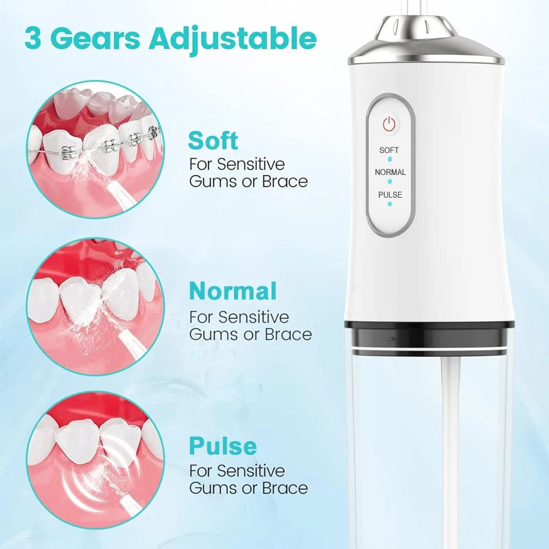 Portable Oral USB Rechargeable Dental Water Flosser 4 Nozzles Water Jet 220ml Water Tank