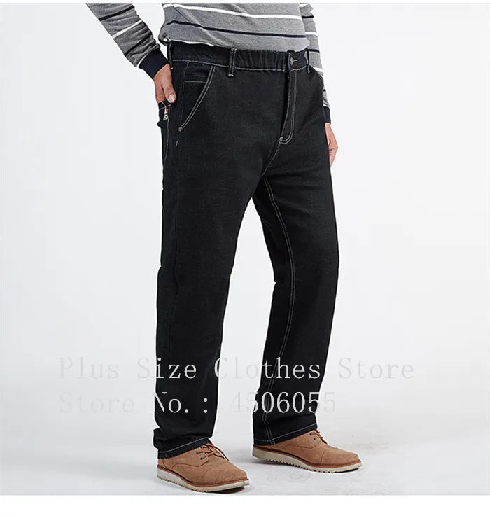 Men Black Oversized Denim Trousers 180KG Loose Thick Plus Size Straight Jean Pants