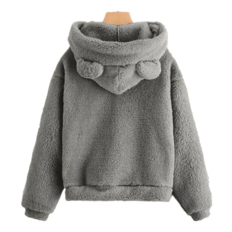 Women's Hoodies Winter Women Long Sleeve Rabbit Ear Hood Sweatshirt Cute Plush Warm Casual