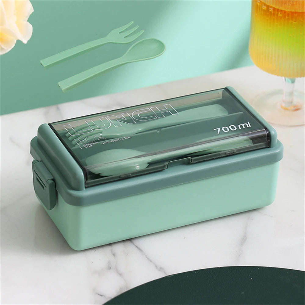 Double Layer Portable Lunch Box For Kids With Fork and Spoon Microwave Bento Boxes