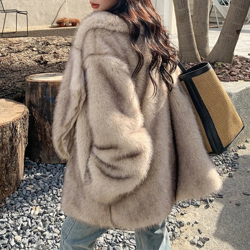 Fashion Faux Fur Coat Jacket Women Winter Loose Oversized Long Fluffy Overcoat Outerwear