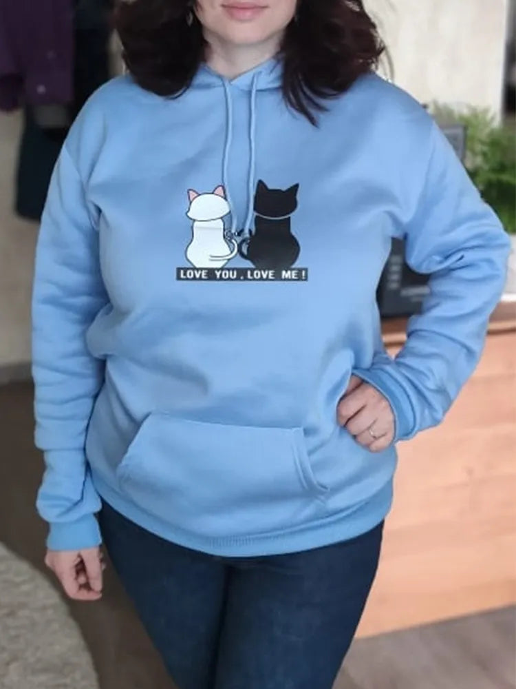 Streetwear Hoodies Women Sweatshirt Autumn Spring Long Sleeve Cat Print Sweatshirts