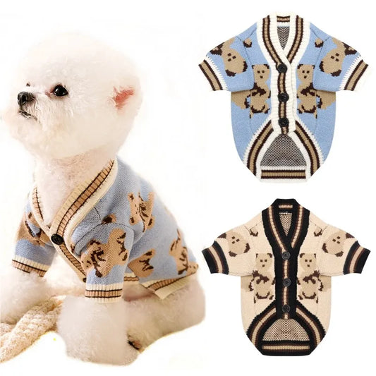 Pet Dog Sweater for Small Medium Dogs Puppy Cat Bear Pattern Cardigan