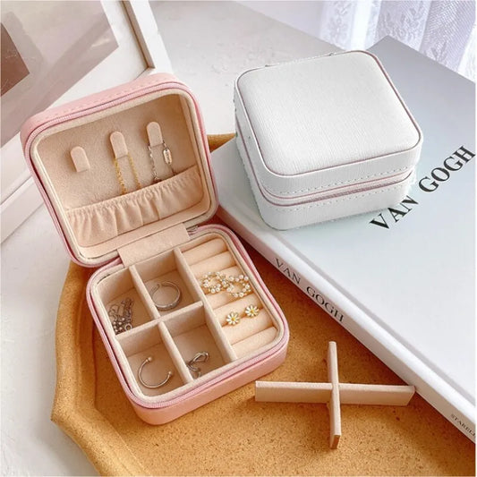 Double Storage Box Ring Earrings Organization Small Fine Bag Leather Double Box