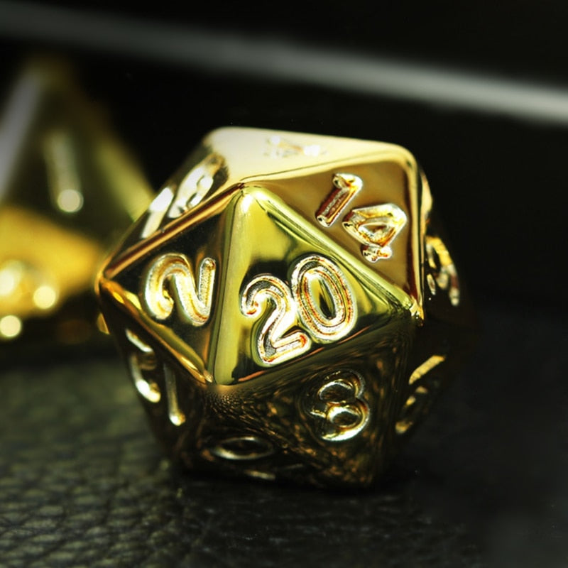 7Pcs/Set Gold Plating Dice Dice D4 D6 D8 D10 D% D12 D20 Table Games DND MTG RPG Dice Set