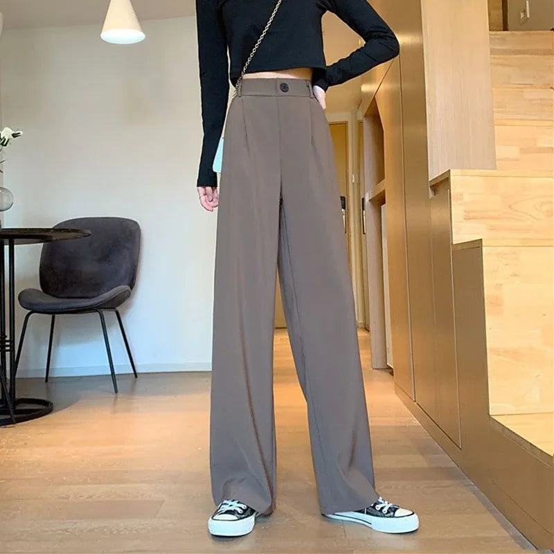 Women's Wide Leg Pants Loose High Waist Casual Trousers Woman Solid Office Straight Pants