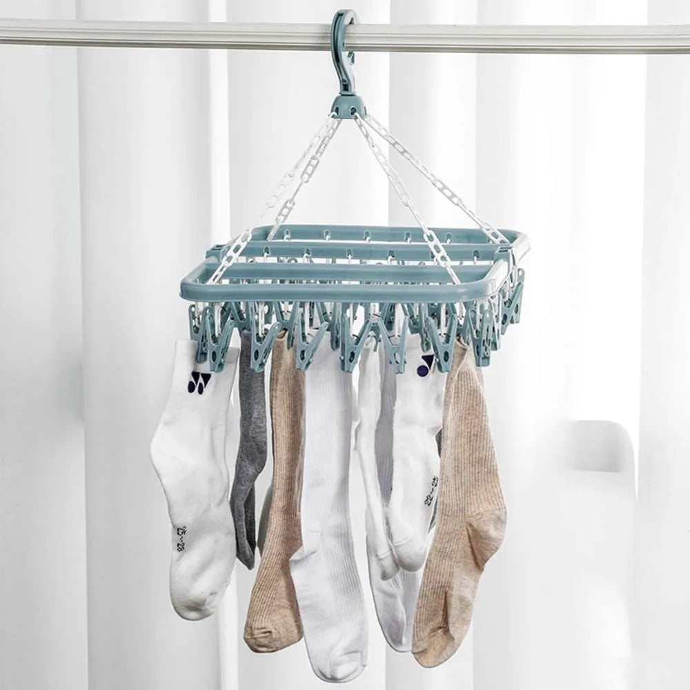 Clothes Drying Hanger with 32 Clips Socks Underwear Drying Rack