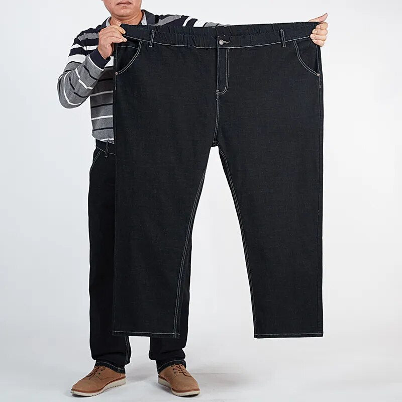 Men Black Oversized Denim Trousers 180KG Loose Thick Plus Size Straight Jean Pants