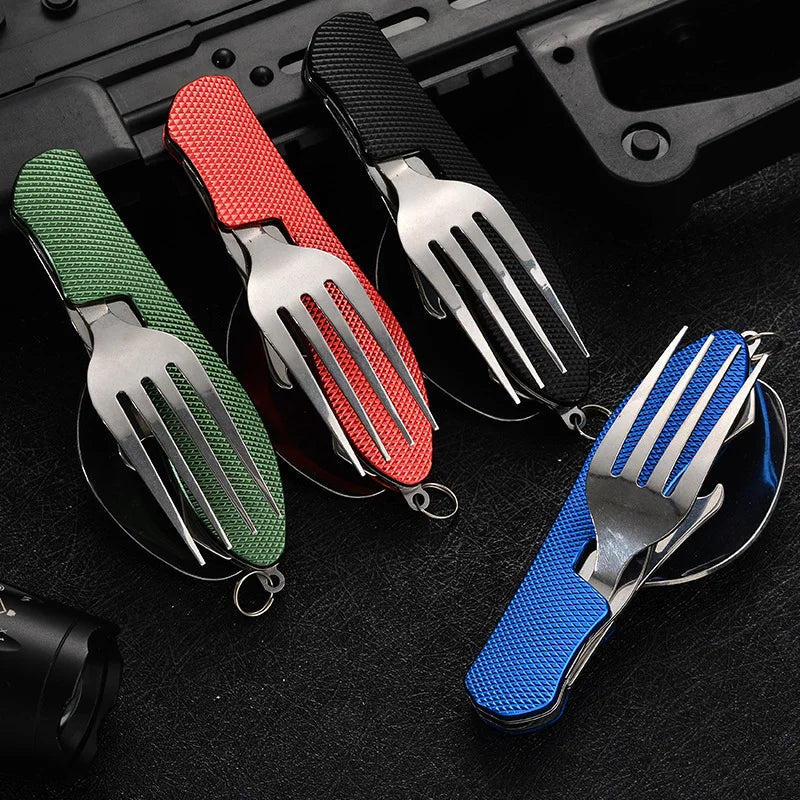 Tablespoon Set 4 In 1 Foldable Spoon Knife Fork Bottle Opener Stainless Steel Folding Pocket Kits