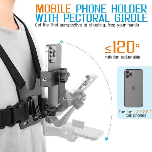 Adjustable Phone Clip Holder With Chest Strap Fixation Bracket for Camera Phone Camera Holder