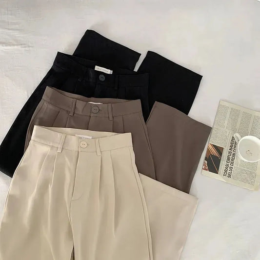 High Waist Women Suit Pants Fall Straight Office Ladies Trousers Casual Loose Pants