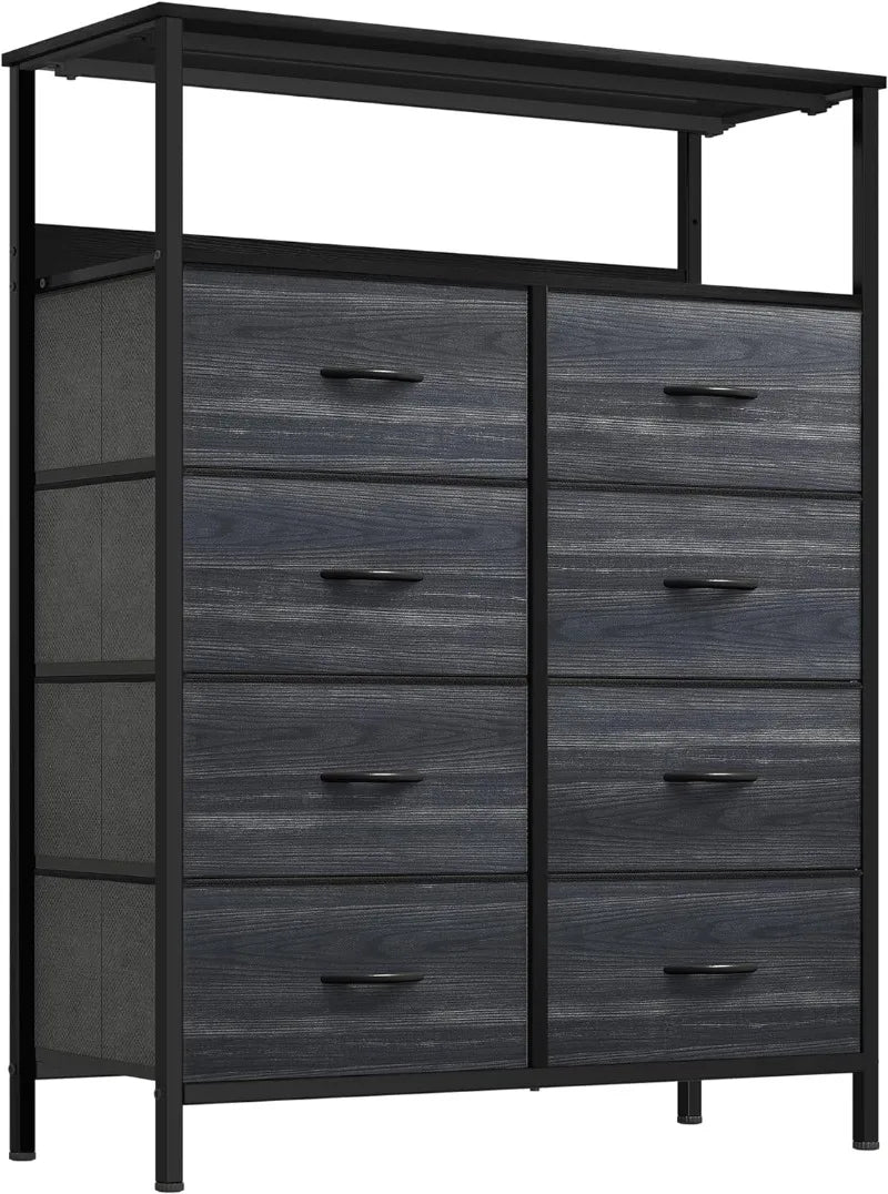 8-Drawer Fabric Dresser with Shelves, Furniture Storage Tower Cabinet, Organizer for Bedroom