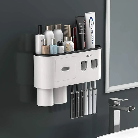 Wall mounted Toothbrush Holder Magnetic Inverted Toothpaste Squeezer Dispenser