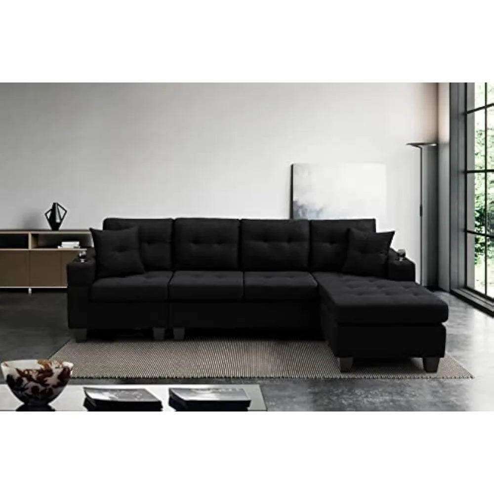 Living room sofa L-shaped sofa bed with reversible chaise fabric furniture