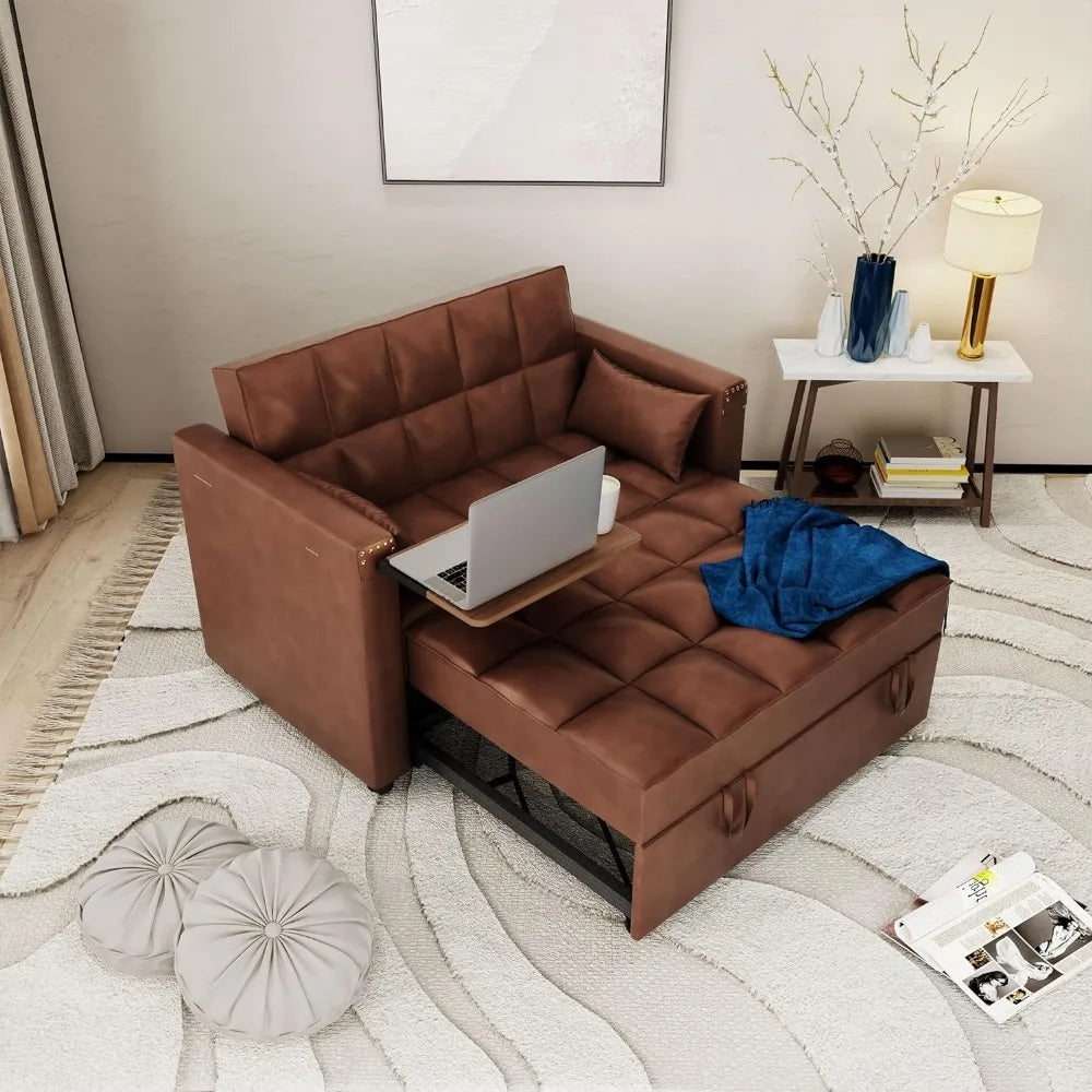 Convertible Sofa Bed Loveseat with Adjustable Backrest and Pillows