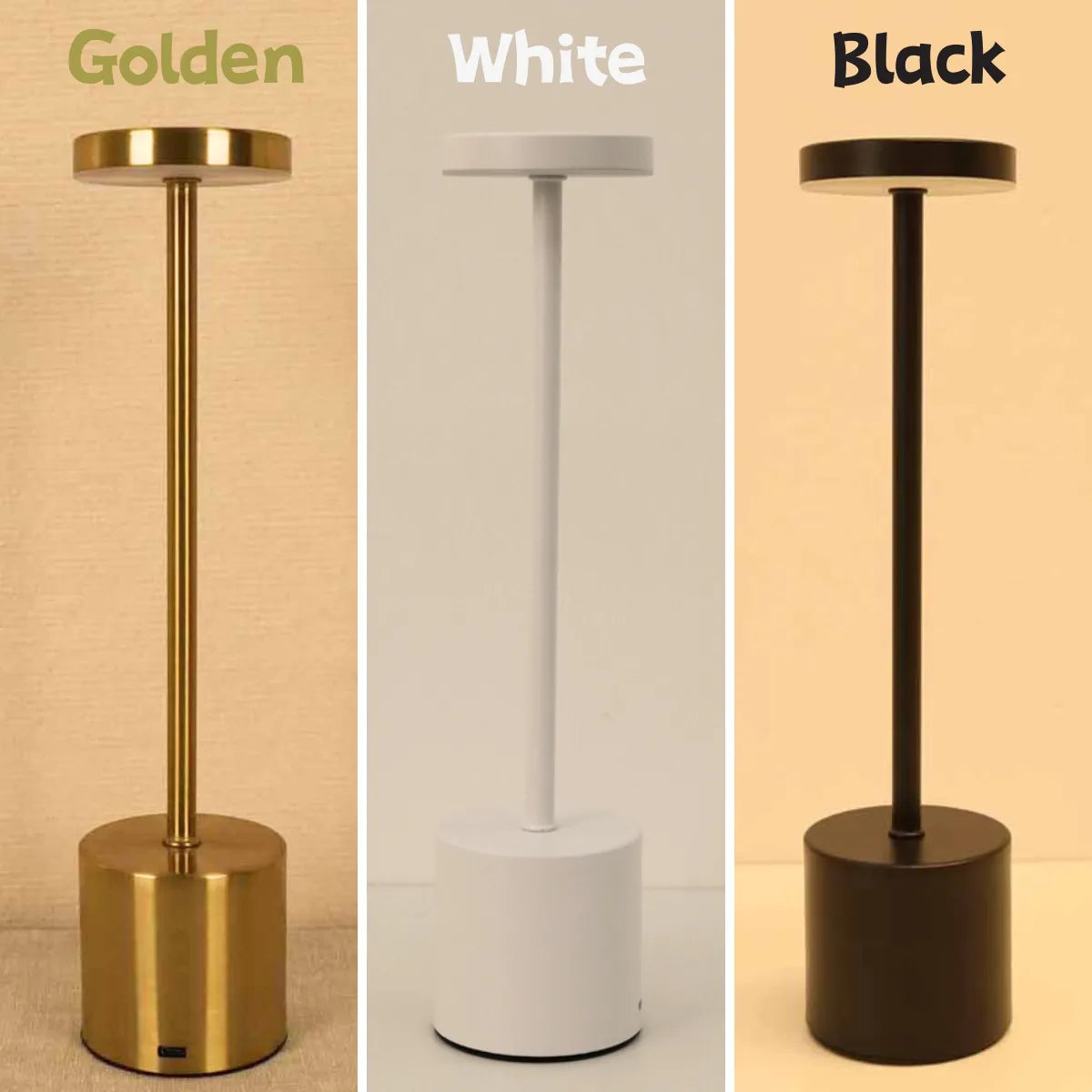 LED Rechargeable Touch Metal Table Lamp Three Colors Bedside Creative Light Bar