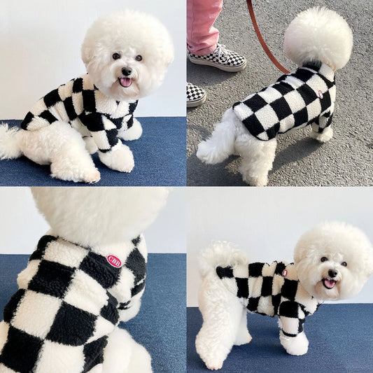 Pet Clothes Autumn Winter Medium Small Dog Black White Plaid Checkerboard Warm Sweater Kitten Puppy