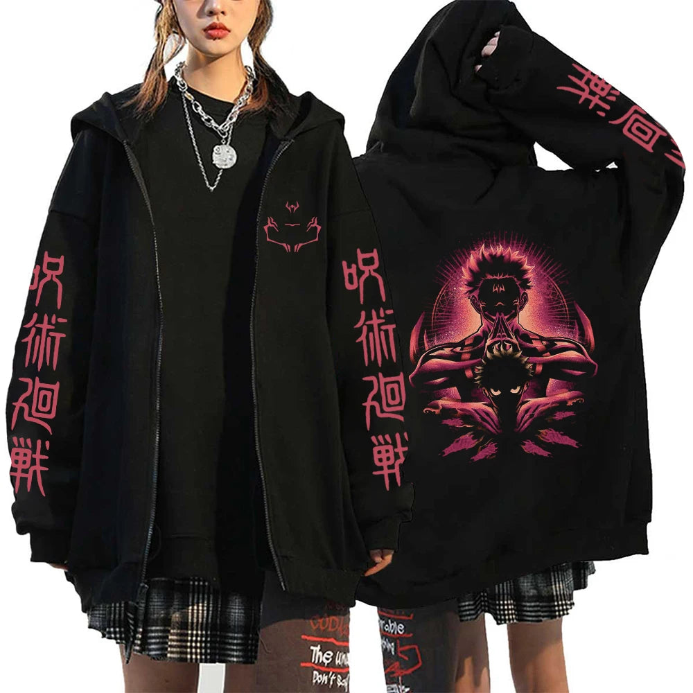 Zip Up Jacket Anime Plus Size Hoodie Streetwear Sweatshirts Unisex Casual Clothing