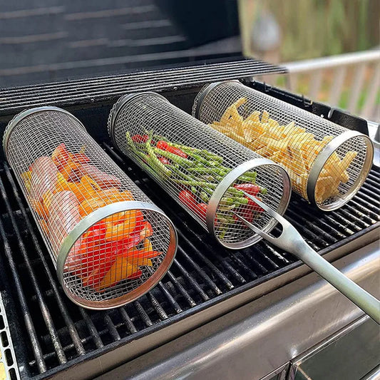 Stainless Steel Barbecue Grill Grate Barbecue Cage Camping Picnic Cookware Outdoor Round Campfire