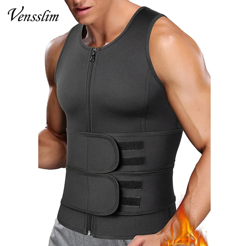 Men's Body Shaper Waist Trainer Sauna Vest Double Belt Sweat Shirt Top