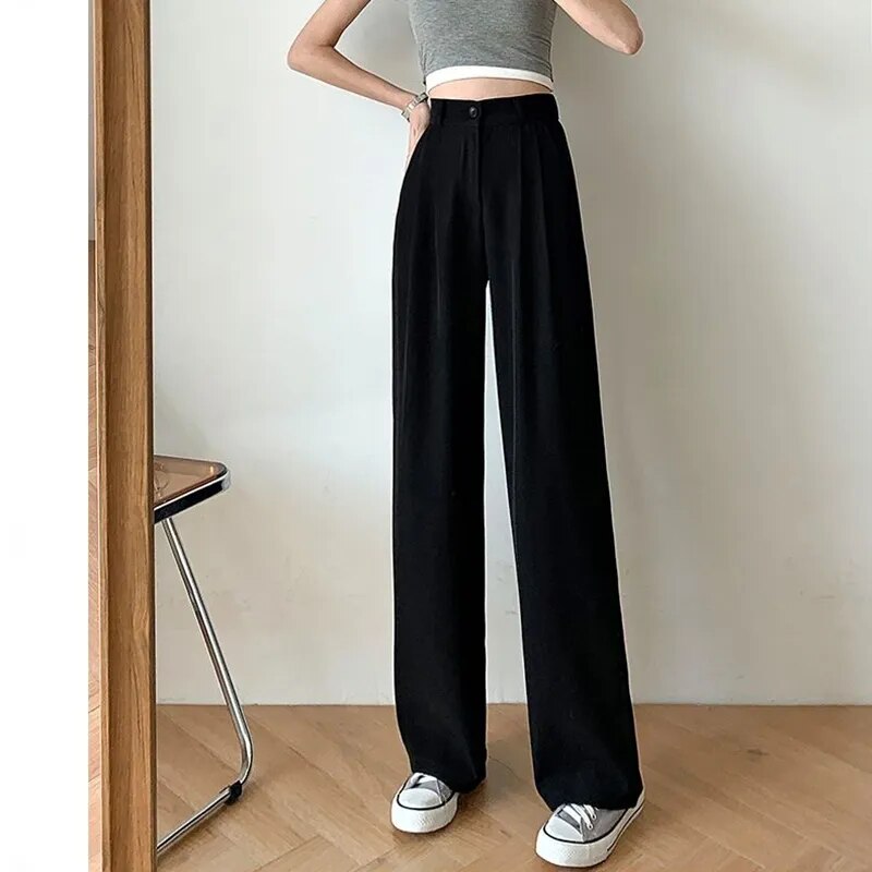 Women's Wide Leg Pants Loose High Waist Casual Trousers Woman Solid Office Straight Pants