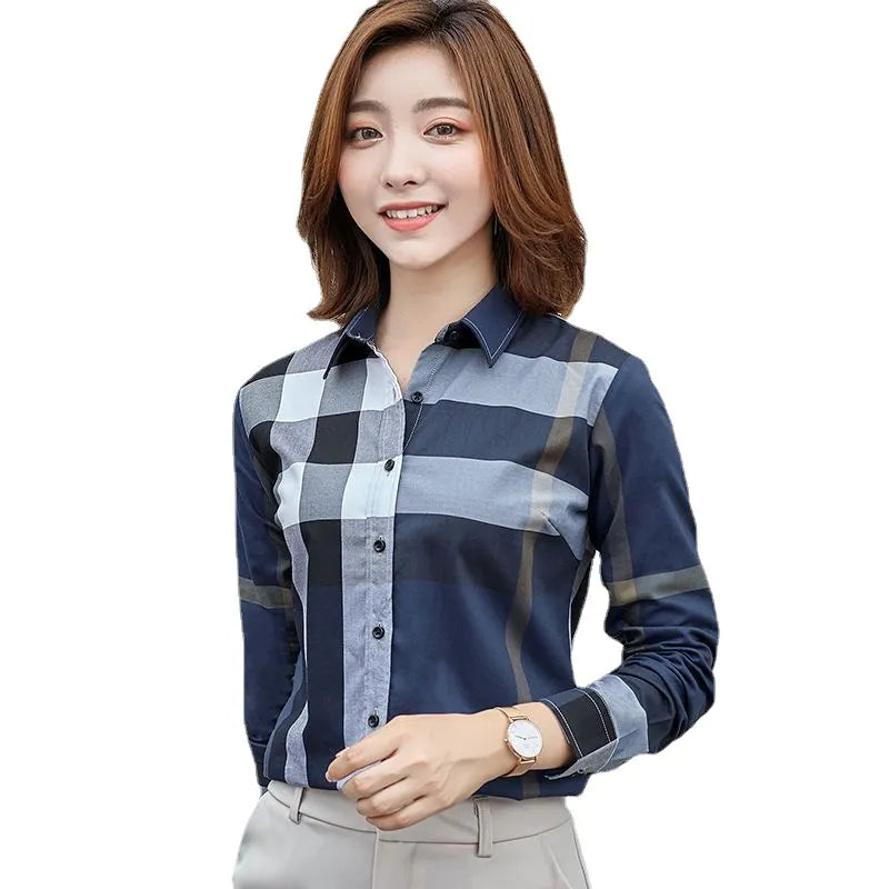 Advanced Plaid Shirt Women's Spring and Autumn Cotton Casual Small Versatile Top