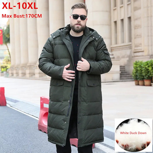 Extra Long Winter Down Jacket Men Thick Coat Hooded Warm Plus Size 6XL 7XL 8X 9XL 10XL Clothing