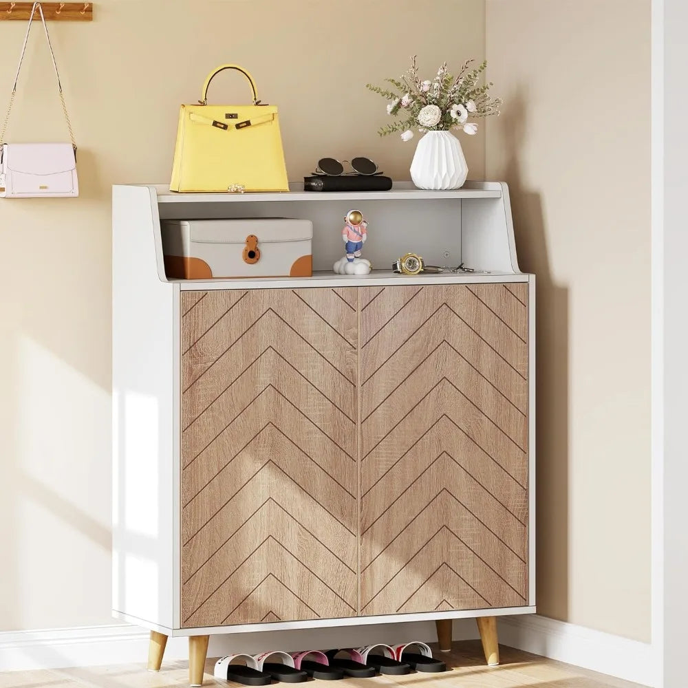 Shoe cabinet with doors, 5-tier shoe locker with open shelves box