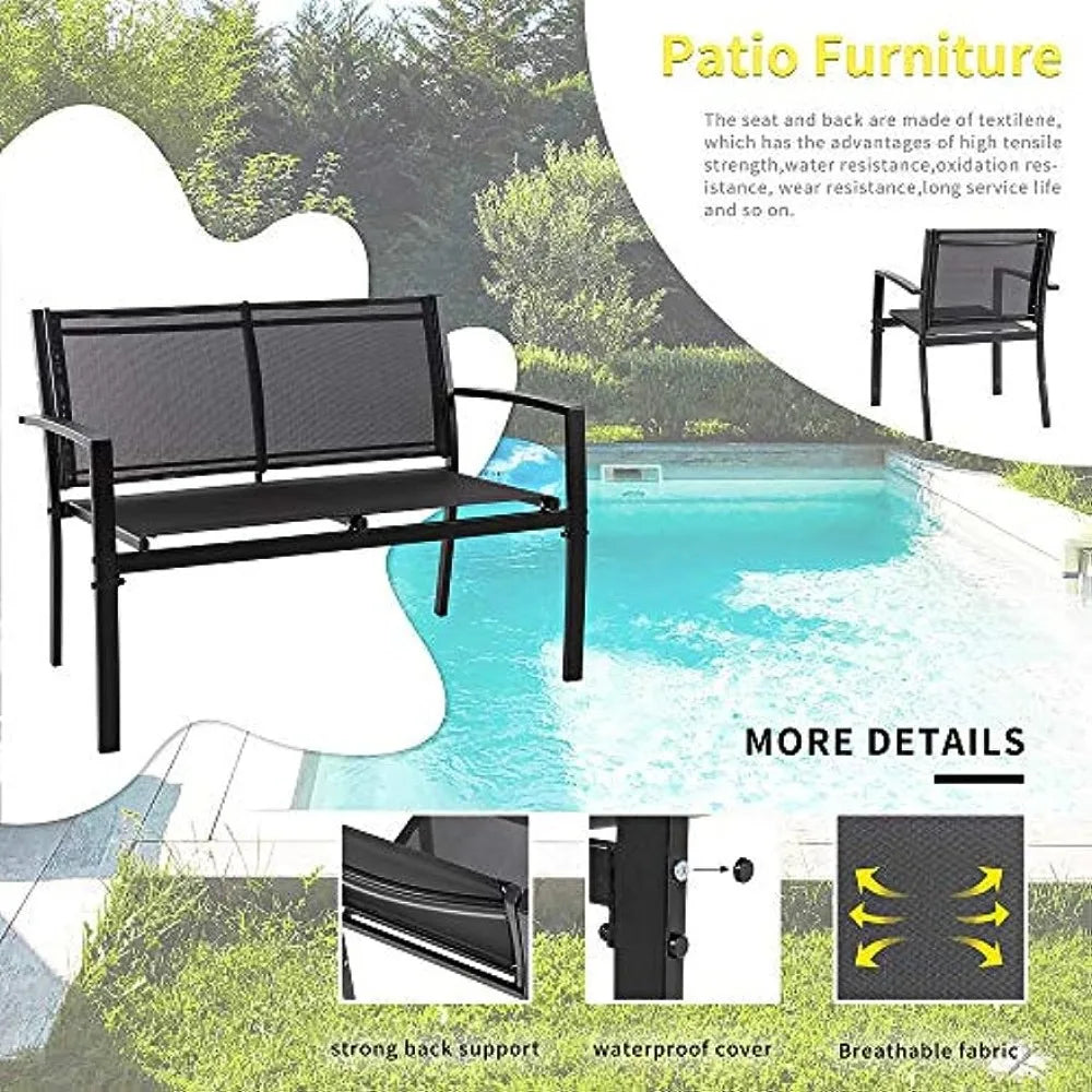 4 Pieces Patio Furniture Set Fabric Outdoor Set, with Glass Coffee Table, Loveseat