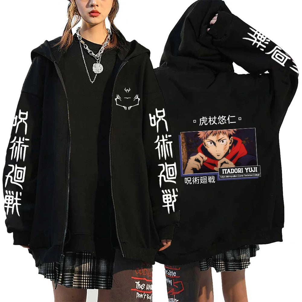 Zip Up Jacket Anime Plus Size Hoodie Streetwear Sweatshirts Unisex Casual Clothing