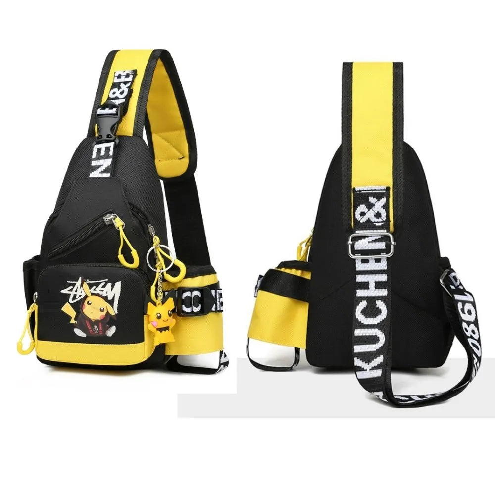 Children's Shoulder Bag Men's and Women's Chest Bag Canvas Youth Sports Pikachu Crossbody Bag