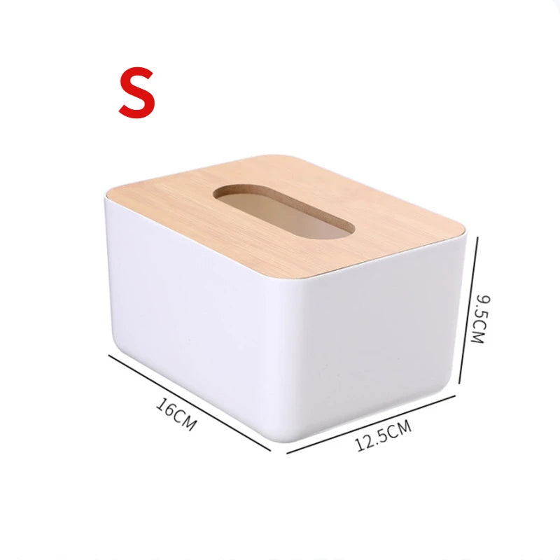 Plastic Tissue Box Wooden Lid Round Square Napkin Holder Container