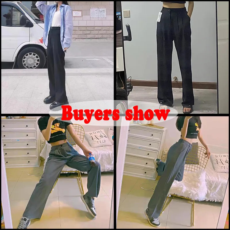 Women's Wide Leg Pants Loose High Waist Casual Trousers Woman Solid Office Straight Pants