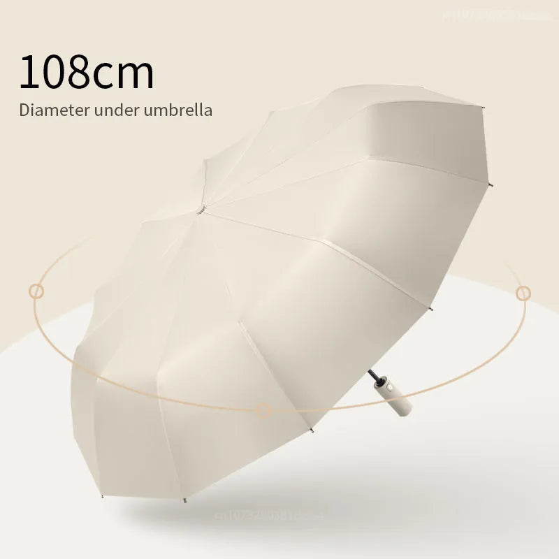 12 Bone Solid color Automatic umbrella Large size sunshade UV protection