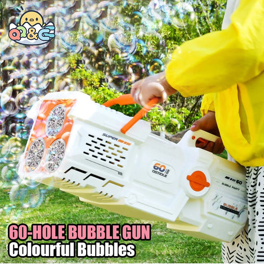 60 Holes Bubble Gun Soap Bubble Machine Electric Automatic Rocket Kid Outdoor Toy