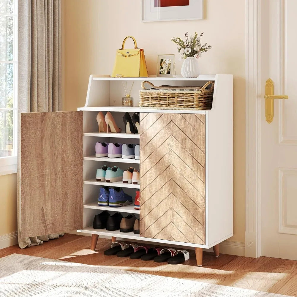 Shoe cabinet with doors, 5-tier shoe locker with open shelves box