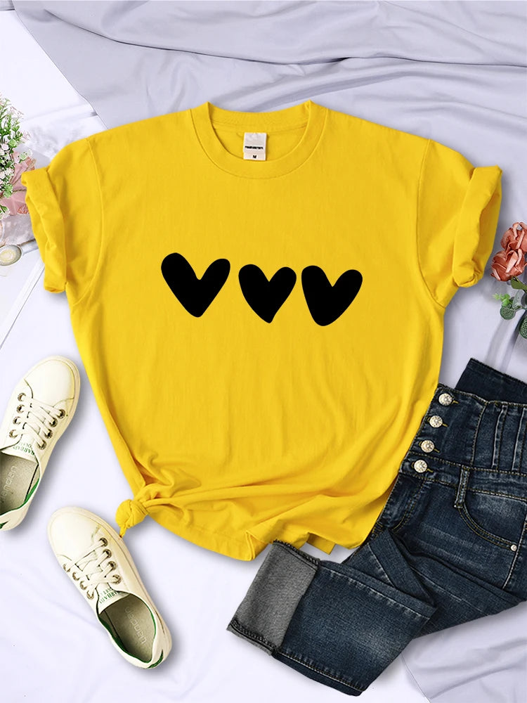 Black Heart Printing Female T-Shirts Street Short Sleeve All-math Soft Tee Clothing Casual