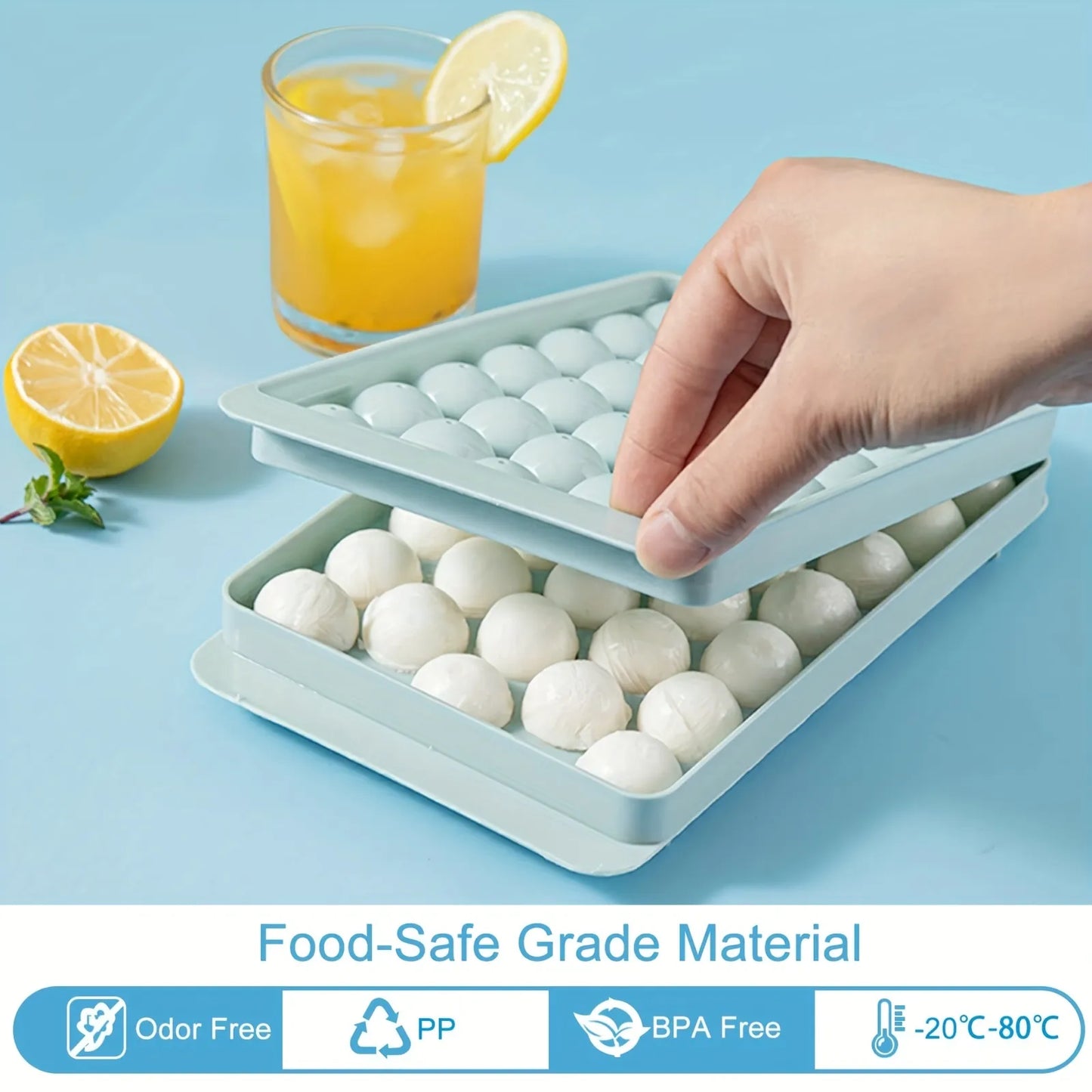 Round Ice Cube Tray with Lid & Bin Ice Ball Maker Mold for Freezer with Container