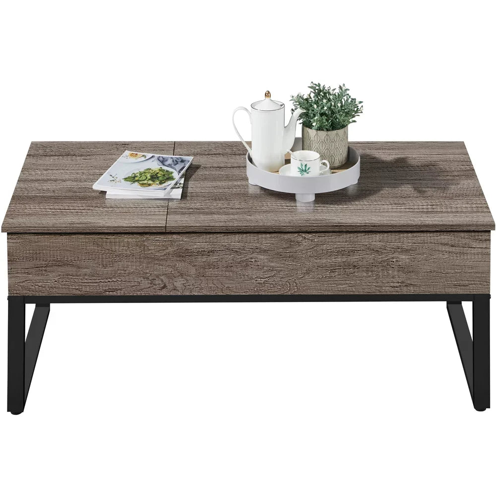 Lift Top Coffee Table with Hidden Storage Compartments, Wood