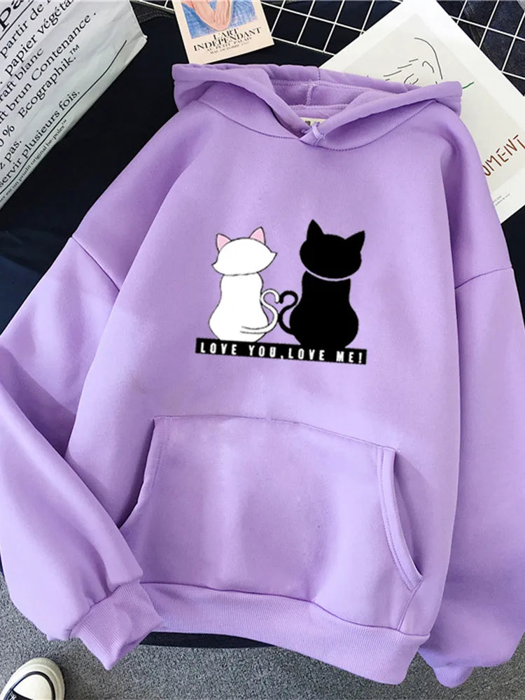 Streetwear Hoodies Women Sweatshirt Autumn Spring Long Sleeve Cat Print Sweatshirts