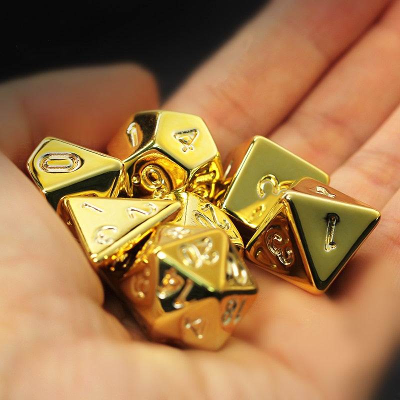 7Pcs/Set Gold Plating Dice Dice D4 D6 D8 D10 D% D12 D20 Table Games DND MTG RPG Dice Set