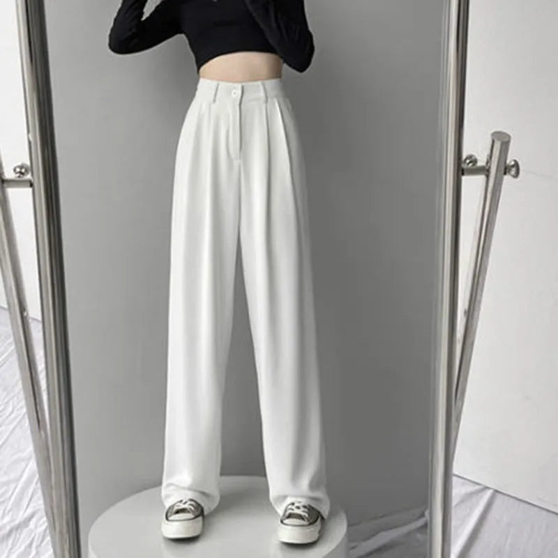 Women's Wide Leg Pants Loose High Waist Casual Trousers Woman Solid Office Straight Pants