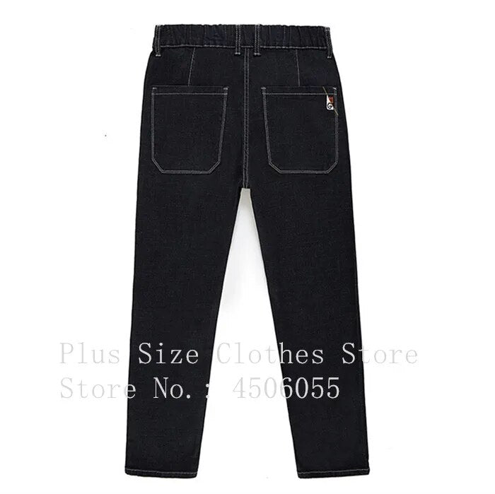 Men Black Oversized Denim Trousers 180KG Loose Thick Plus Size Straight Jean Pants