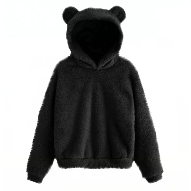 Women's Hoodies Winter Women Long Sleeve Rabbit Ear Hood Sweatshirt Cute Plush Warm Casual