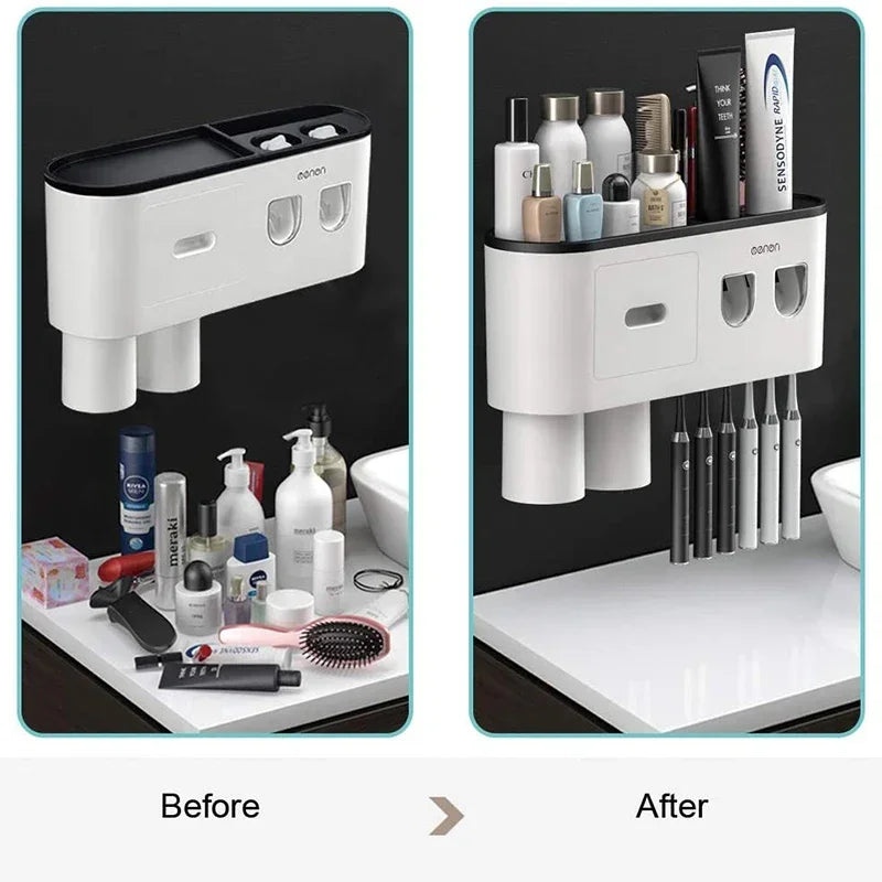 Wall mounted Toothbrush Holder Magnetic Inverted Toothpaste Squeezer Dispenser