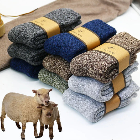 Winter Men's Merino Wool Socks Super Thick Warm High Quality Casual Cashmere Socks Men 3 Pair