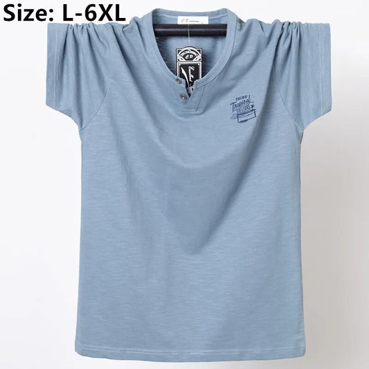 V-neck Cotton Short Sleeve High Quality Plus Size Tee Shirts Male Oversized Summer Tops