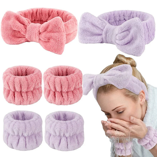 Face Wash Headbands For Women Coral Fleece Cuff Waterproof Wristbands Head Band Hair Accessories