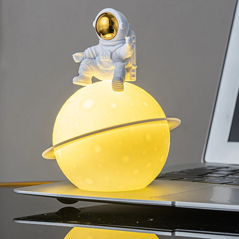 Astronaut Sitting in The Moon Night Light Desktop Lamp Ornament Home Decoration