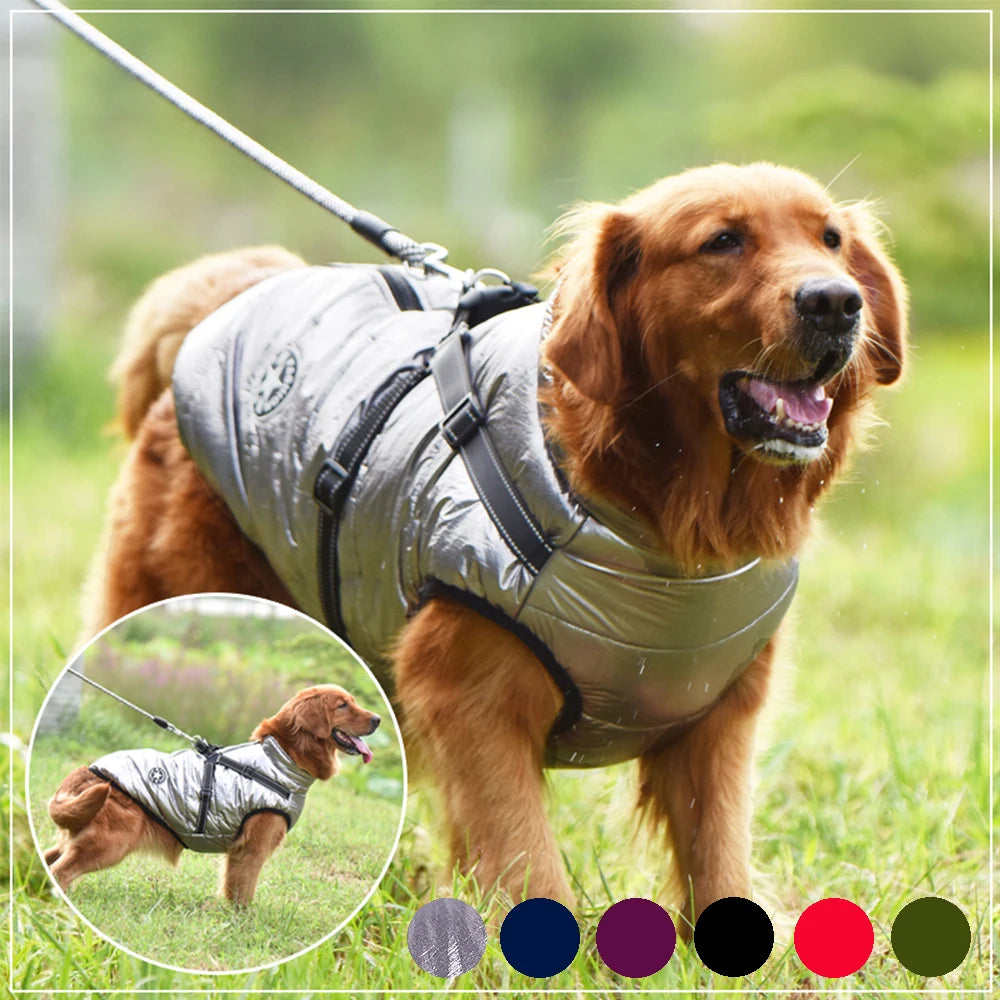 Pet Dog Jacket With Harness Winter Warm Dog Clothes Waterproof Dog Coat